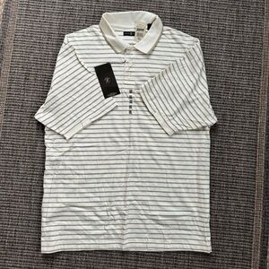 Haggar Golf White and Taupe Striped Polo Shirt